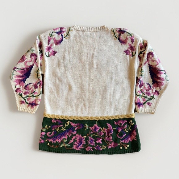 Vintage Jennifer Reed Sweater Womens Medium Floral Ramie Cotton Pullover 90s - Picture 3 of 6